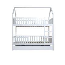 Litera Casita + Cama De Arrastre Madera Blanco 90x190/90x190cm