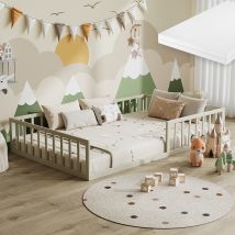 Lit Pour Enfant Minno, Grège, 120x200 Avec Matelas, Vitalispa