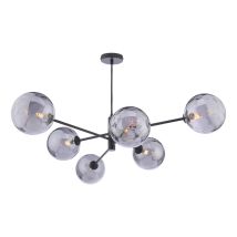 Dar Vignette Suspension Vignette À 6 Lumières, Noir Mat Et Verre Fumé À Bulles