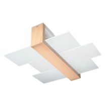 SOLLUX – Fenis Natural Wood Ceiling Light – E27 Socket – 43x43x12 cm – Modern Design for Kitchen, Hallway, Bedroom