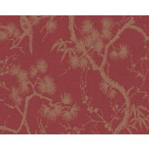 Homemaison - Mio Tokyo Metropolitan Stories Red Tree Metallic Gold Print Vinyl Wallpaper
