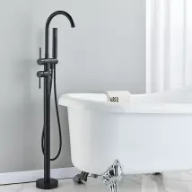 Freestanding Bath Taps Black Bath Taps Bath Mixer Taps Floor Mounted Bathtub Tap Bathroom Mixer 2-handheld Shower Mixer Tap 360° Filler Spout And Hot 