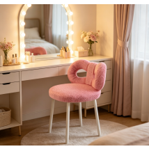 Wilitto Tabouret Design Moderne Rose - Tissu Pelucheux, Capacité 150kg, Pieds En Métal Blanc, Pour Coiffeuse Et Salon, 37 X 37 X 67 Cm