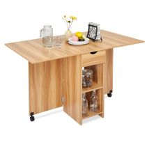 Mondeer Klapptisch Mit 1 Schublade & 2 Ablagen & Rollen, Klappbarer Esstisch Für Küche/wohnzimmer,72 X 120 X 75 Cm,eiche