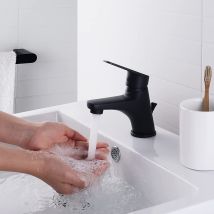 Cecipa Grifo De Maneta Para Lavabos Con Vaciador Automático,grifo Pequeño Para Baño, Tocador,negro,latón