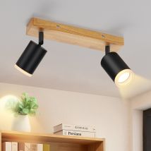 Lampada A Spot Led Per Soffitto A 2 Ampole - Lampada Per Soffitto Gu10 In Legno Nero, Lampada Per Cucina Ruotabile A 350°, Spot Per Soffitto In Stile 