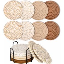 Lot De 8 Dessous De Verre Ronds Avec Support - Antidérapants En Coton Tressé Pour Verres (jaune)