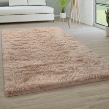 Paco Home Alfombra Salón Pelo Largo Piel Sintética Shaggy Mullida Y Suave En Monocolor Beige, Ø 200 Cm Redon