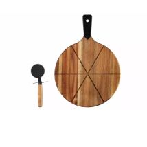 Bakaji Pizza Servierset – Akazienholzbrett 30,5 x 42,5 cm – Antihaftschneider – Stilvolles Küchenzubehör