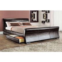 Furniturestop - Othello Modern Storage Faux Leather Bed - Brown - No Mattress 4ft6