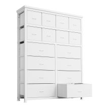 Commode À 16 Tiroirs Avec Structure Acier Renforcée – Rangement Tissu Élégant Pour Chambre, Salon – Blanc
