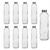 9 Bottiglie In Vetro Trasparente Da 1,1 Litri Con Tappo A Vite In Metallo Bottiglia Da Tavola Ergonomica Per Acqua E Bibite Misure 8x8xh31 Cm, Uso 