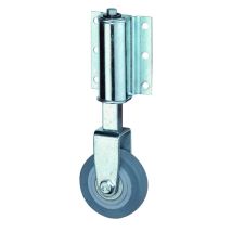 Bockrolle 50 mm – Tragkraft 40 kg – Schraublochentfernung 22,5 mm vertikal, 38 mm horizontal – Durchmesser Schraubloch 5,3 mm