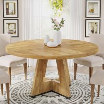 Tribesigns Round Dining Table Wood Kitchen Table For Dining Room, 47" Dinning Room Tables For 4 Adult, Farmhouse Dinner Table With Wooden Tabletop And