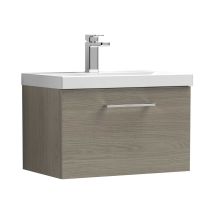 Nuie - Arno Wall Hung 1-drawer Vanity Unit With Basin-3 600mm Wide - Solace Oak Woodgrain