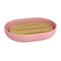 Jabonera de baño Darwin 300 ml Rosa claro – Plástico y bambú – 12 cm x 9 cm