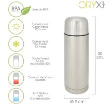 Thermos Per Liquidi, Capacità Da 750 Ml. Senza Bpa, In Acciaio Inox, Antigoccia, Non-stop - Oryx