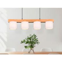Pendelleuchte Cameron Holzbalken 4-flammig Stoff Lampenschirme Weiß, B: 75cm