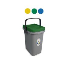 Papelera Home Eco System – Polipropileno – Gris y Verde – Tapa antilluvia – Bloqueo antirrobo