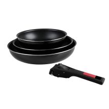 Sitram 712379 Set 3 Padelle Agile Diam. 20, 24 E 28 Cm In Alluminio Con Rivestimento Antiaderente Nero Senza Pfoa - Manico Rimovibile A Clip - Tutte 