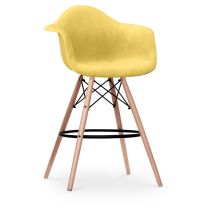 Bar Stool Velvet Upholstered Scandi Design Wooden Legs - James Wood With Armrests Yellow