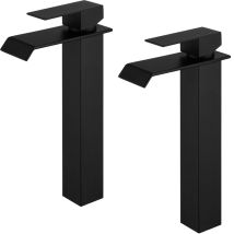 2 X Badarmatur Schwarz Waschbecken Armatur Mischbatterie Bad Mit Wasserfallform Einhandmischer Waschtischarmatur Schwarzer Wasserhahn Fürs Badzimmer 