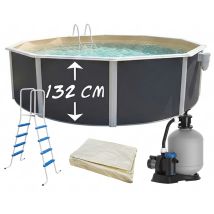 Piscine Hors-sol Acier Toi Anthracite Magnum Ronde Ø 550cm H 132cm Liner Sable
