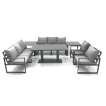 Fimous Garden Sofa Set Aluminium Furniture Rising Dining Tabe Set With 2 Chair 2 Side Tables Dark Grey
