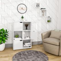 Bücherregal Mit 6 Fächer 3 Türen Standregal Büroregal Freistehend Aktenregal Aufbewahrungsregal 29x91x59.6 Cm Weiß - Woltu