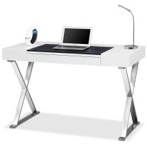 Homeology - Adonis Gloss White And Chrome Ergonomic Home Office Luxury Workstation Desk