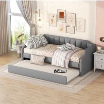 Lit Adulte Gigogne 90x200 Coton Lin Gris Double Okmyhome