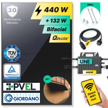 Robinsun - Kit Solar Enchufable Performance Wall 440wp, 1 Panel Qn 440wp + 1 Microinversor 800w Con Wifi Incluído + Cable 3m + 1 Fijación 10o-60o