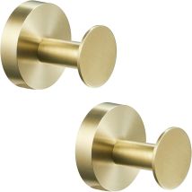 Jusch - Runder Kleiderhaken, Basis Aus Edelstahl 304, Gebürstetes Gold-finish, Wandmontage (2 Stück)