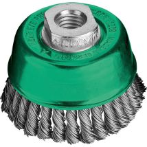 Spazzola a tazza in acciaio inox V2A 65x0,5 mm – Nodo-Ø 6 mm – Elevata asportazione di materiale – Per smerigliatrici angolari