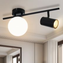 Deckenstrahler 2 Flammig Schwarz Deckenleuchte: Modern Deckenlampe Mit Gu10 Schwenkbar Deckenspots 40cm Metall Flurlampe Glaskugel E14 