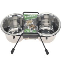 Comedero doble inoxidable 35x17 cm – Acero inoxidable – 2 cuencos – Base antideslizante – Fácil de limpiar