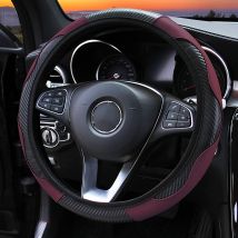 Rubberskin - Eosnow 38cm Lenkradbezug Im Karbonfaser-stil Mit Elastischem Griff, Rutschfeste Lenkradhülle Für Auto, Schwarz/weinrot