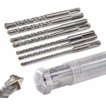 Set Mit 4-schneidigen Schlagbohrern Für Beton In Den Größen 5, 6, 6, 8, 8, 10, 12 X 160 - Verpackt In Einer Praktischen Drehbox.