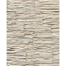 Edem - Stein Tapete 1003-33 Tapete Naturstein Bruch-stein Mauer Optik Geprägte Struktur Hochwaschbar Hellbeige Weiß Grau