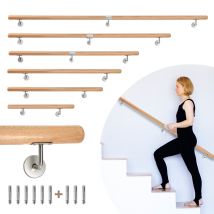 Randaco Buchenholz Handlauf 100 Cm, Treppenhandlauf Aus Massivholz Mit Edelstahl-wandhalter, Ø 4,2 Cm, Lackiert, Für Treppe Flur Bad Gartenstufen