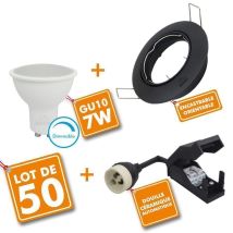 Set Di 50 X Downlight Nero Orientabile Completo Led 7w Dimmerabile Eq 60w Température De Couleur: Bianco Caldo 2700k
