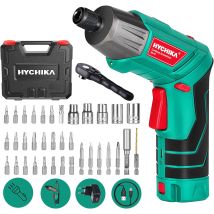 Atornillador Eléctrico 6n.m, Hychika Destornillador Inalámbrico (máximo Par 6 N.m, 3.6v, 2.0ah) Led Luz Como Linterna, Llave De Trinquete, Cargador 