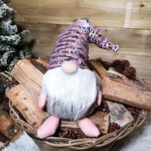 Festive Productions - 46cm Plush Christmas Bearded Gonk With Pink & Silver Sequined Hat Christmas Decoration