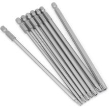 Set Of 8 Long Torx Bits - 1/4" - Magnetic - Star Head - 150 Mm Long - Hex Shank - Torx Power Tool Set (8 Pieces Of 150 Mm)