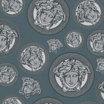 Bricoflor - Versace Plate Metallic Wallpaper Green Silver Vinyl Paste Wall Textured