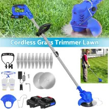 Briefness - Electric Cordless Grass Trimmer Garden Weed Strimmer Cutter Rechargeable 2pcs Battery