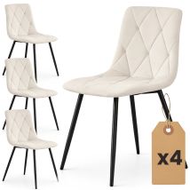 4er Set Samt-polsterstühle, Gesteppt Milo Beige Mit Schwarzen Beinen