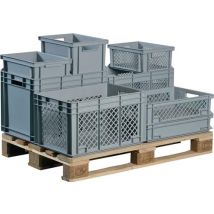Lockweiler - Transportstapelbehälter L600xb400xh170mm Grau Pp Durchfassgriff Seitenwände Durchbrochen