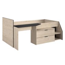 Lit Combine Enfant - Decor Chene Jackson Et Noir - 90 X190/200 Cm - Kim