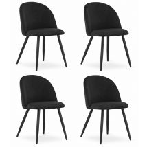 Lote De 4 Sillas Valora Bello Terciopelo Negro Patas Metálicas Diseño